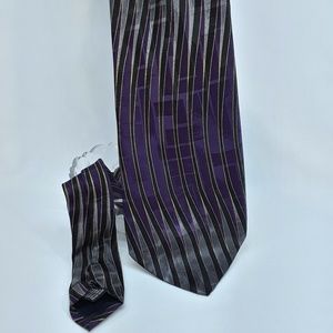 MODA ITALY 100% Silk Purple Black Silver Gold Tie